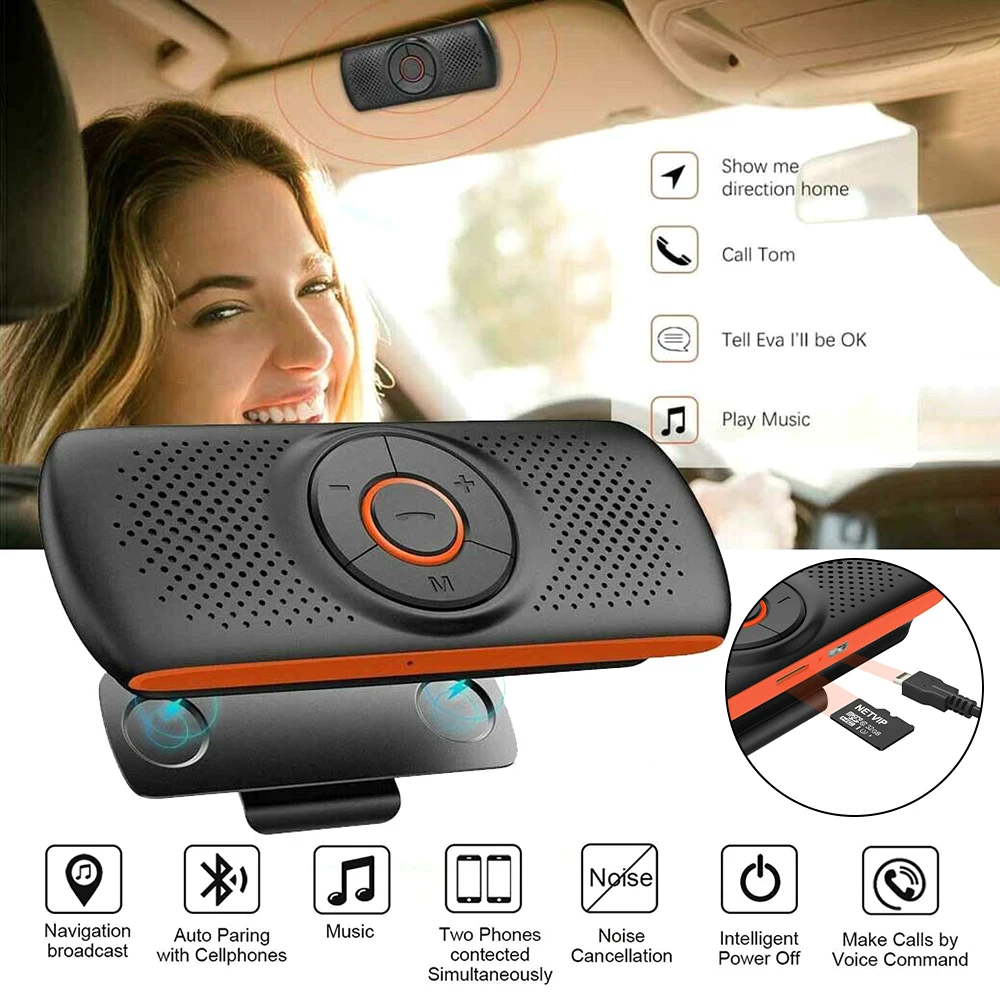 Kit de manos libres para coche, altavoz multipunto, visera solar, cargador de coche, compatible con Bluetooth