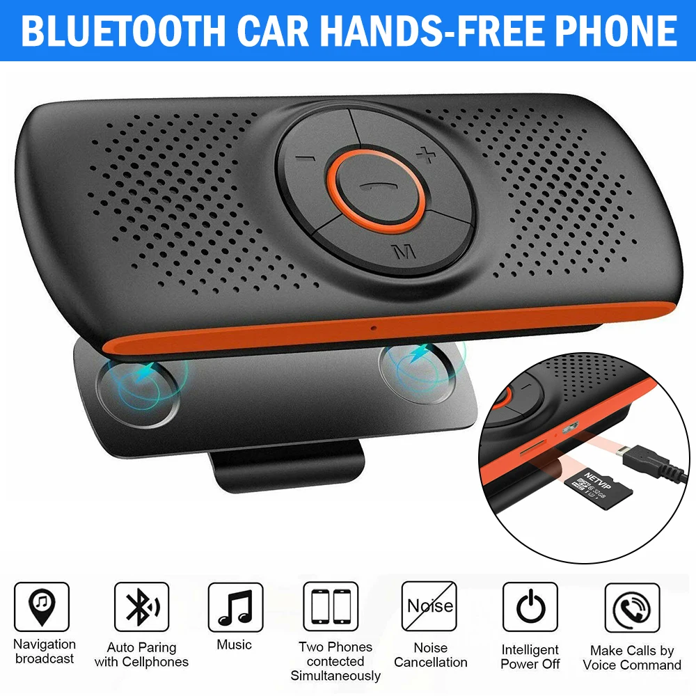 Kit de manos libres para coche, altavoz multipunto, visera solar, cargador de coche, compatible con Bluetooth