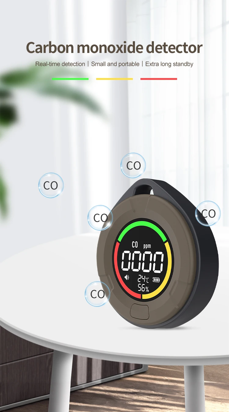 PTH-10E Mini Detector de monóxido de carbono CO CO2 Monitor portátil de calidad del aire pantalla LED HD carga USB para interiores y viajes