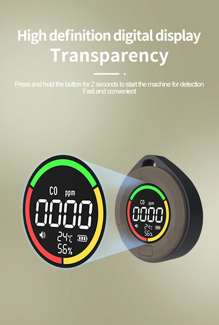 PTH-10E Mini Detector de monóxido de carbono CO CO2 Monitor portátil de calidad del aire pantalla LED HD carga USB para interiores y viajes