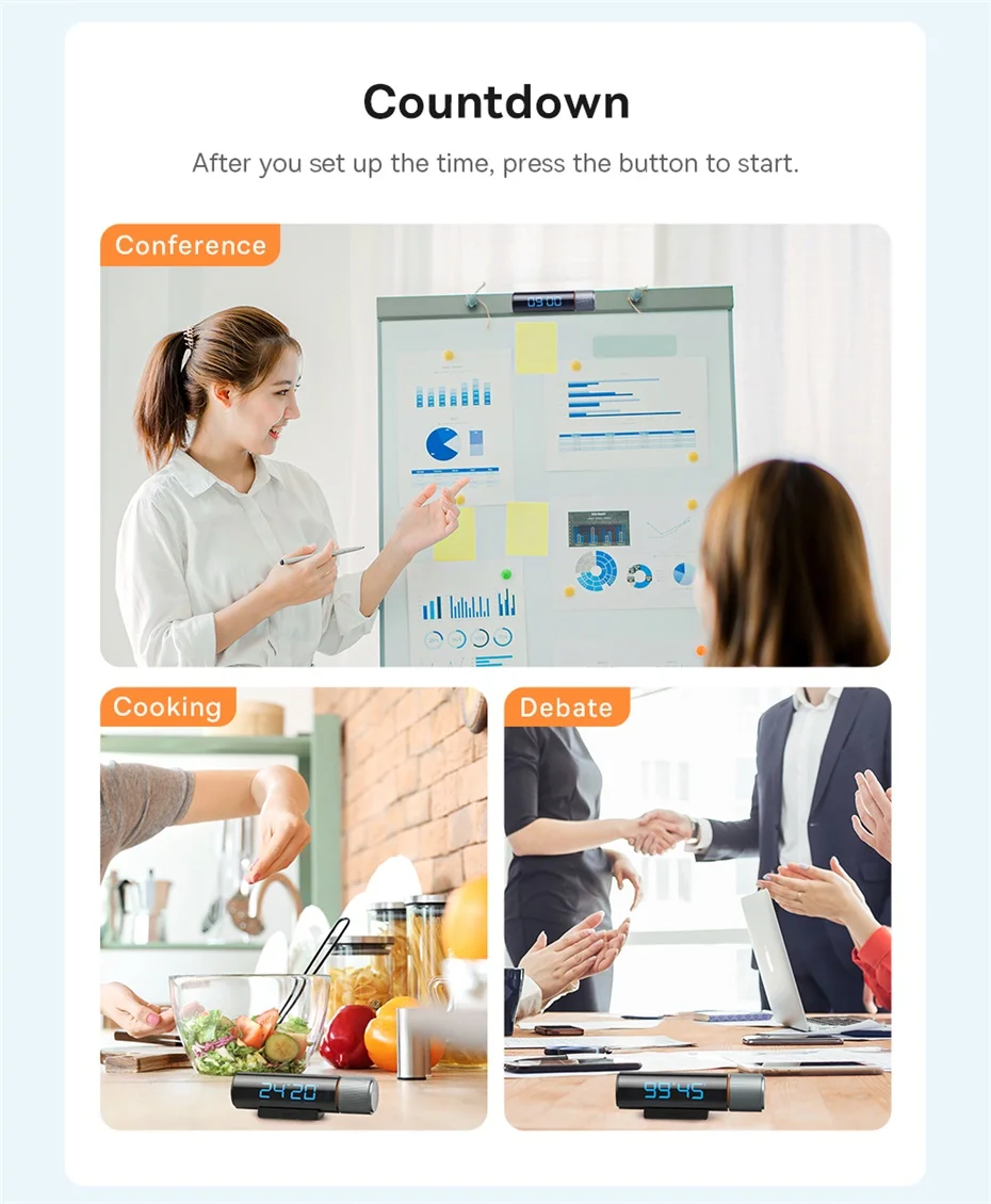 Baseus-Temporizador Digital magnético para cocina, cronómetro Manual de cuenta regresiva, despertador, recordatorio de Ducha