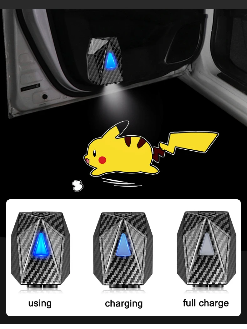 D2-luz LED nocturna para coche, proyector dinámico de dibujos animados, lámpara recargable para puerta de coche, luz de advertencia, decoración de Anime