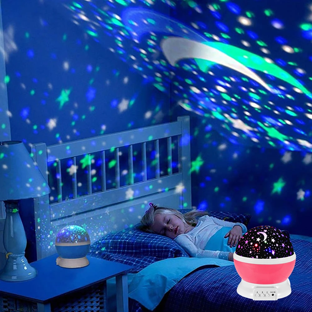 Proyector giratorio de cielo estrellado para niños, lámpara de mesita de noche LED, luces de noche de estrellas, luna de guardería, Galaxia, lámpara de regalos para niños