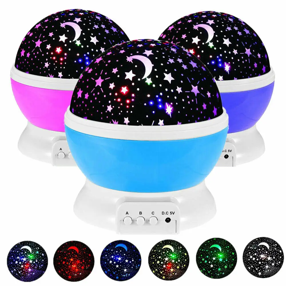 Proyector giratorio de cielo estrellado para niños, lámpara de mesita de noche LED, luces de noche de estrellas, luna de guardería, Galaxia, lámpara de regalos para niños