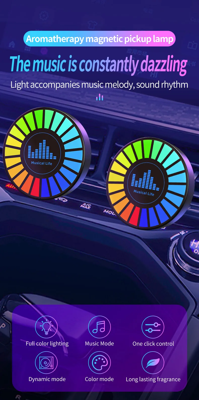 Lámpara Led con Control de sonido y música para coche, tira de luz RGB ajustable para automóvil, fiesta familiar